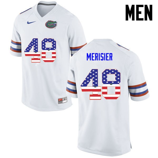 Florida Gators Men #48 Edwitch Merisier College Football USA Flag Fashion White